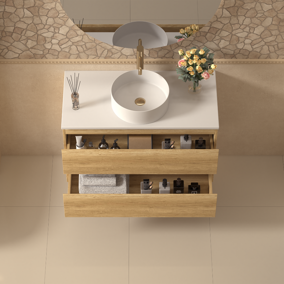 Grove Wall Hung 750mm Natural Oak Vanity