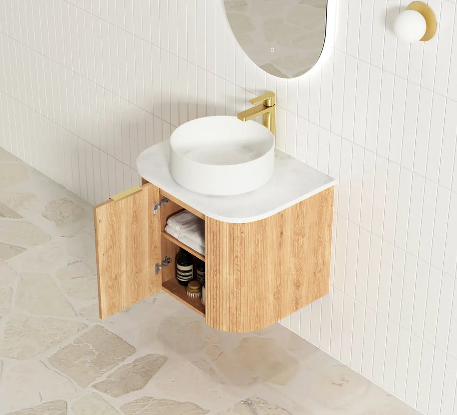 BONDI 600MM WOODLAND OAK FLUTED CURVE VANITY