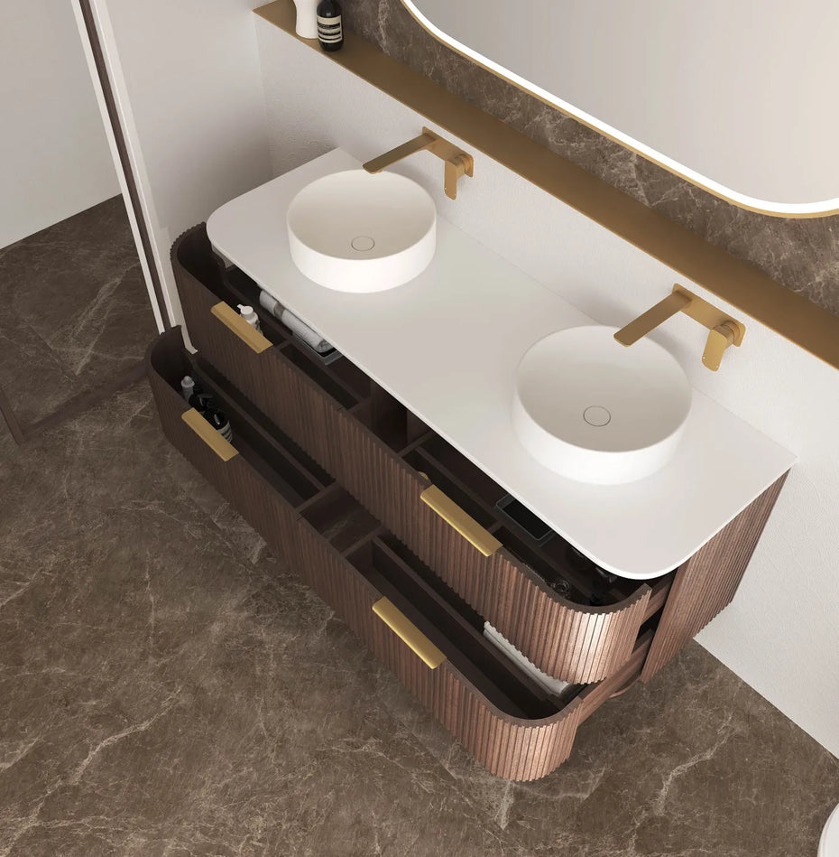 Havana 1500mm Sable Walnut Fluted Wall Hung Curve Vanity