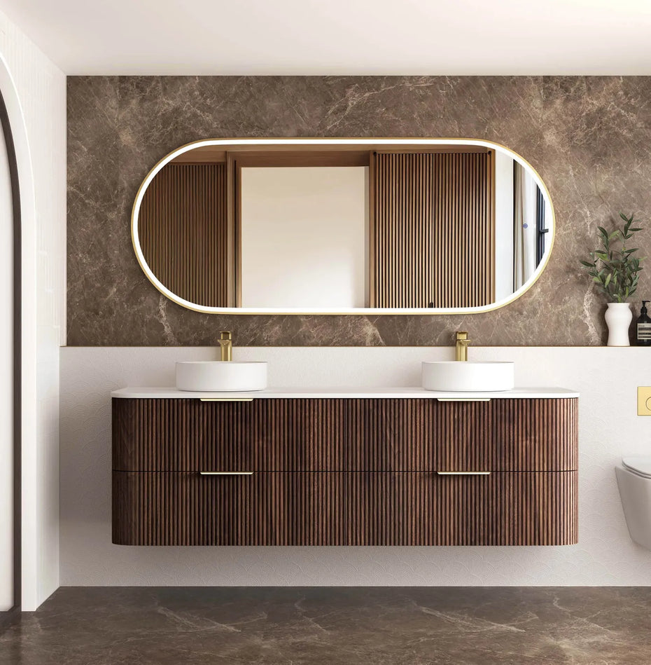 Havana 1800mm Sable Walnut Fluted Wall Hung Curve Vanity