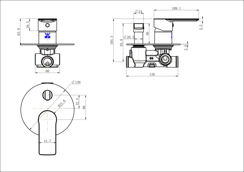 Kiama Shower Mixer with Diverter