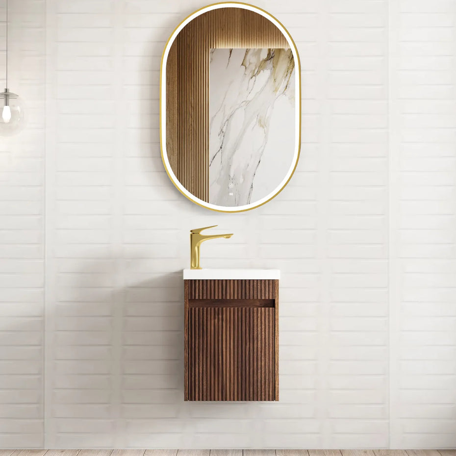 Mini Ensuite Vanity 400mm Sable Walnut Fluted Vanity (with Basin)