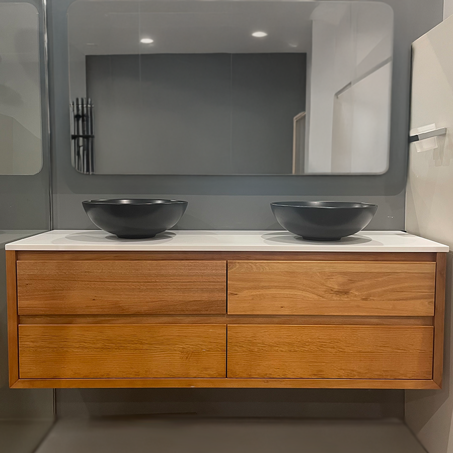 Sahara 1500 Double Wall Hung Messmate Timber Bathroom Vanity