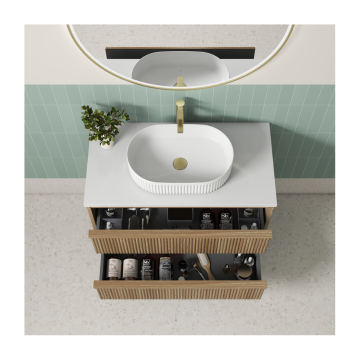 Venetta Fluted Framed Wall Hung 900mm Harvest Oak Cabinet