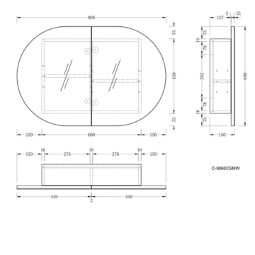 Mystic 900x600mm Matte White/Walnut Shaving Cabinet.