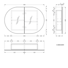 Mystic 900x600mm Matte White/Walnut Shaving Cabinet.