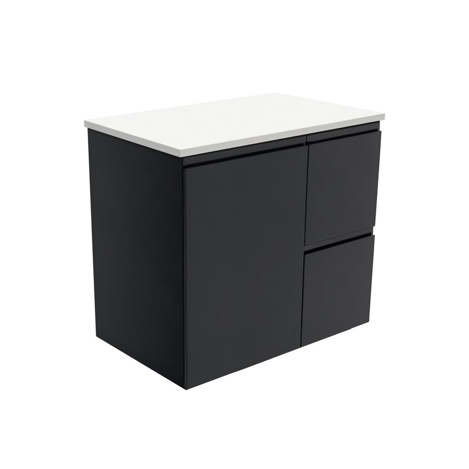 Willo Satin Black 750 Wall-Hung Vanity, Right Hand Drawers