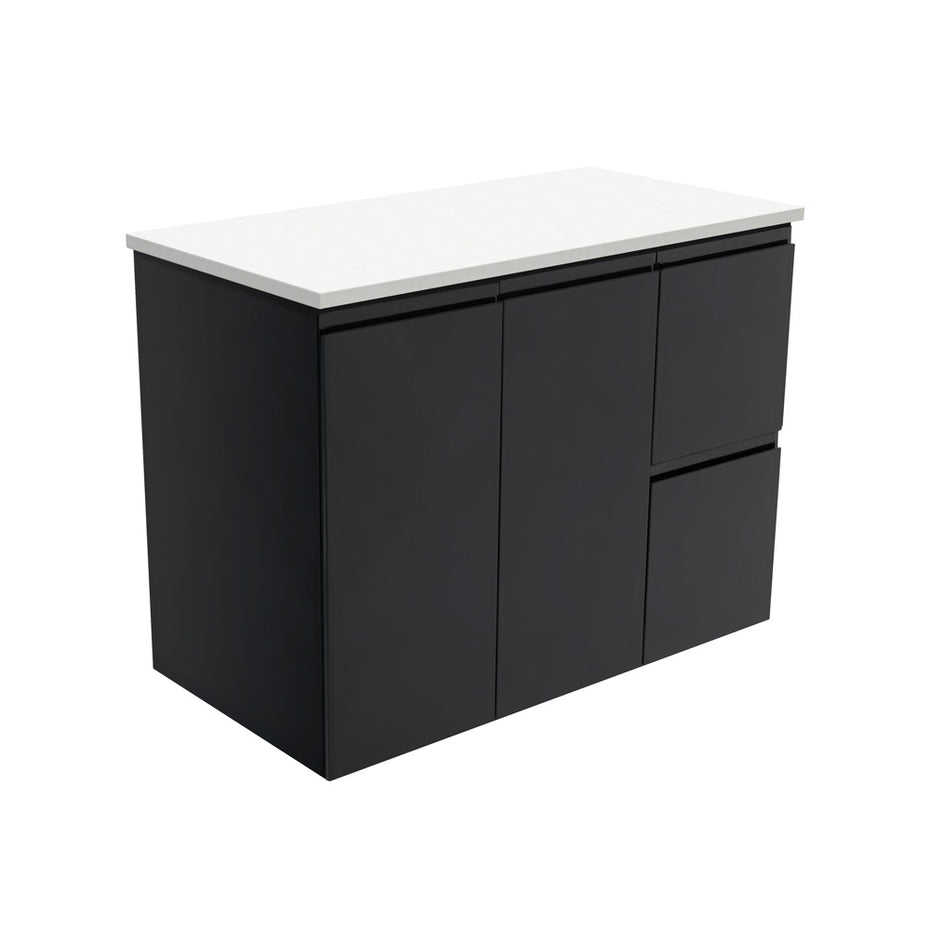 Willo Satin Black 900 Wall-Hung Vanity, Right Hand Drawers