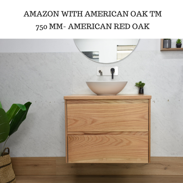 Buy Amazon 750 Wall Hung American Oak natural Timber Bathroom Vanity