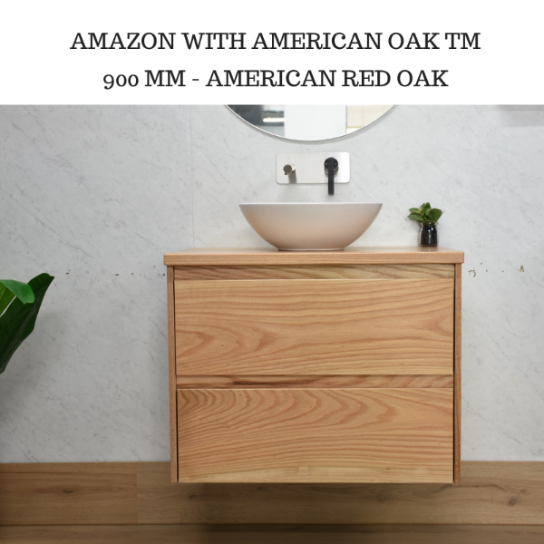 Buy Amazon 900 Wall Hung American Oak natural Timber Bathroom Vanity