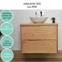 Amazon 900 Wall Hung American Oak natural Timber Bathroom Vanity