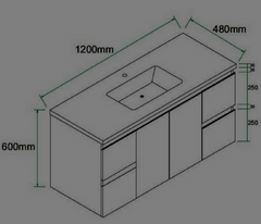 WILLOW 1200mm Wall Hung Bathroom Vanity (480mm Depth) - Cabinet Only