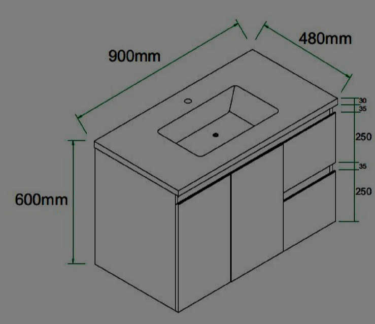 WILLO 900mm Wall Hung Bathroom Vanity Cabinet