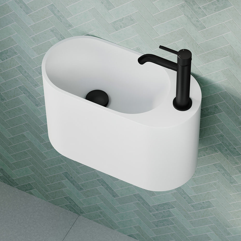 Ari Cast Stone Wall Basin, 1 Tap Hole