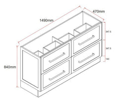 Lily 1500mm Hampton Shaker Style Freestanding Double Basin Bathroom Vanity