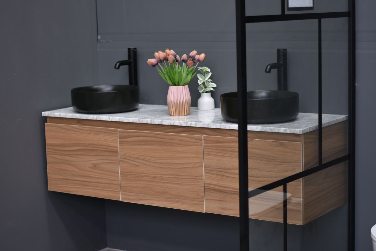 MALOO 1500mm Timber Look Wall Hung Bathroom Vanity - Single Or Double basin- (FREE DELIVERY UNAVAILABLE ON CLEARANCE ITEMS)