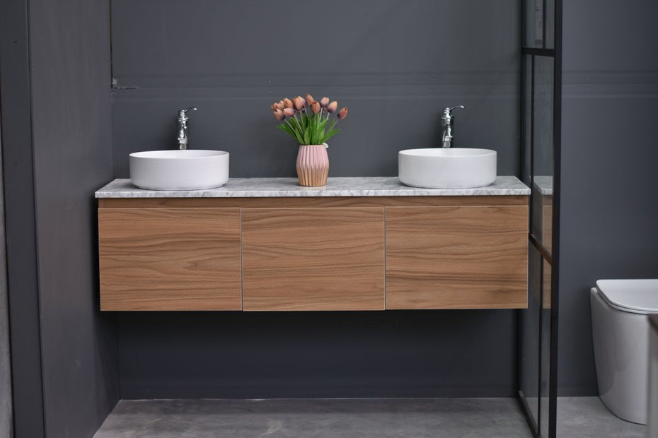 MALOO 1500mm Timber Look Wall Hung Bathroom Vanity - Single Or Double basin- (FREE DELIVERY UNAVAILABLE ON CLEARANCE ITEMS)