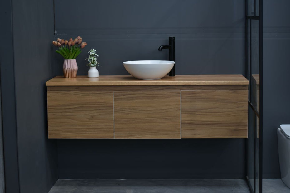 MALOO 1500mm Timber Look Wall Hung Bathroom Vanity - Single Or Double basin- (FREE DELIVERY UNAVAILABLE ON CLEARANCE ITEMS)