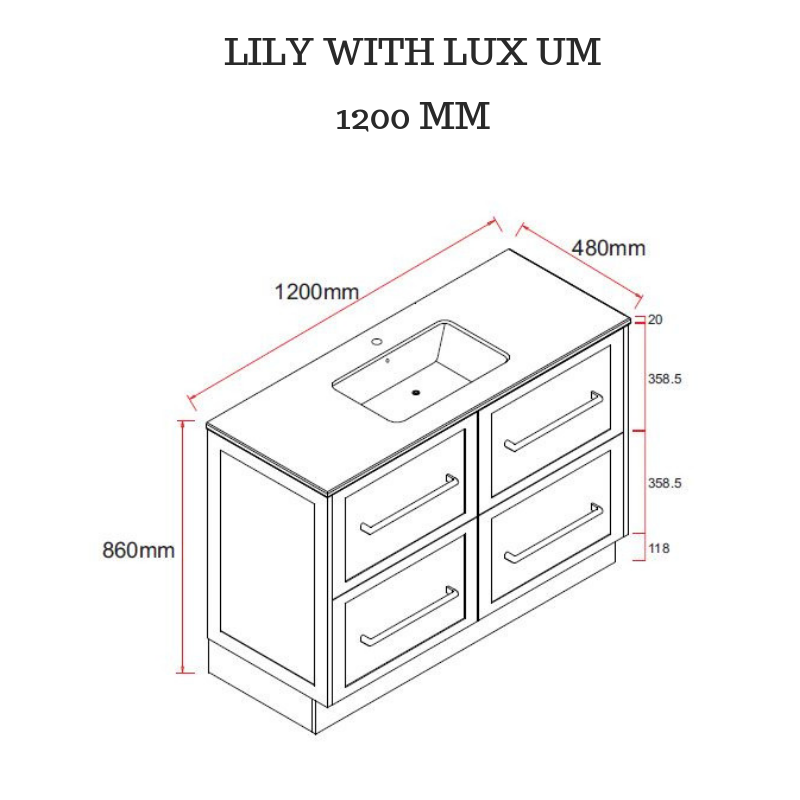 Lily 1200mm Hampton Shaker Style Freestanding Bathroom Vanity