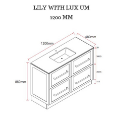 Lily 1200mm Hampton Shaker Style Freestanding Bathroom Vanity