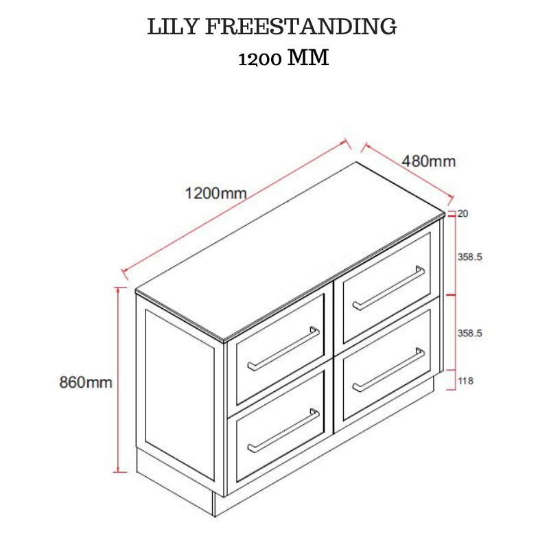 Lily 1200mm Hampton Shaker Style Freestanding Bathroom Vanity