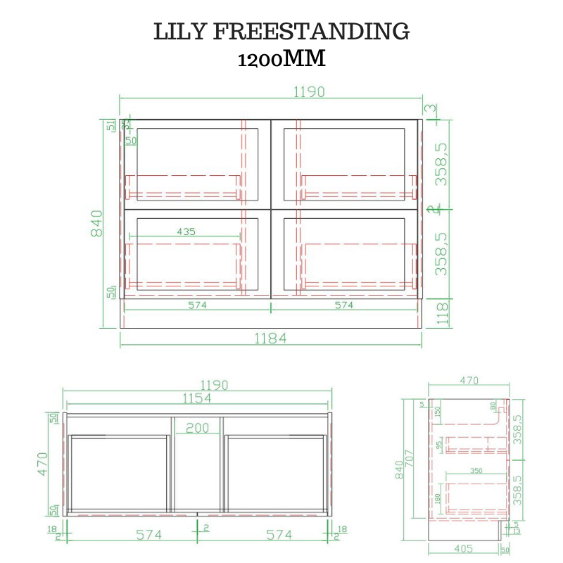 Lily 1200mm Hampton Shaker Style Freestanding Bathroom Vanity