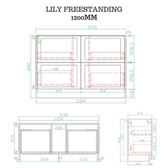 Lily 1200mm Hampton Shaker Style Freestanding Bathroom Vanity