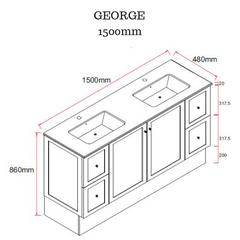 George 1800mm Hampton Shaker Style Freestanding Bathroom Vanity (Single or Double Basin) - Made to order