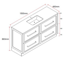 Lily 1500mm Hampton Shaker Style Freestanding Single Basin Bathroom Vanity