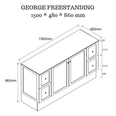 George 1800mm Hampton Shaker Style Freestanding Bathroom Vanity (Single or Double Basin) - Made to order