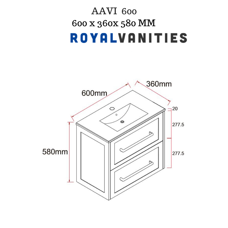 AAVI 600mm Hampton Shaker Style Slim Powder Room Vanity