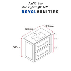 AAVI 600mm Hampton Shaker Style Slim Powder Room Vanity