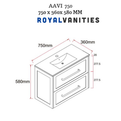 AAVI 750mm Hampton Shaker Style Slim Powder room Vanity