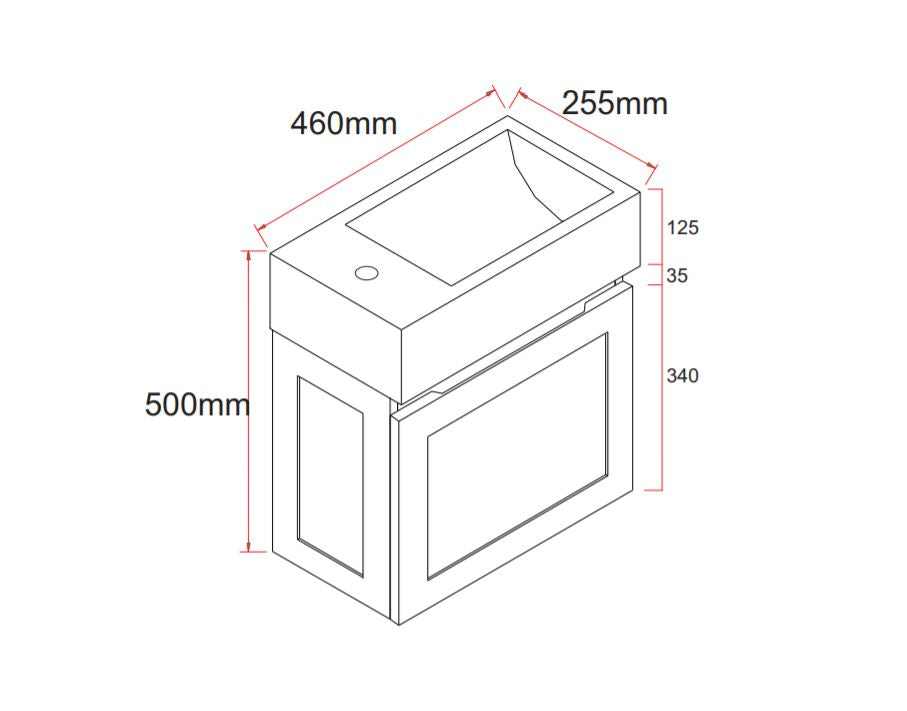 LOTUS 460MM WALLHUNG BATHROOM VANITY HAMPTON SHAKER STYLE