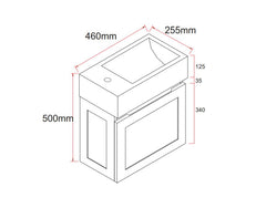 LOTUS 460MM WALLHUNG BATHROOM VANITY HAMPTON SHAKER STYLE