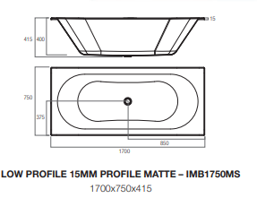 Metro Island Bath 1750mm Matte White Low Profile Acrylic