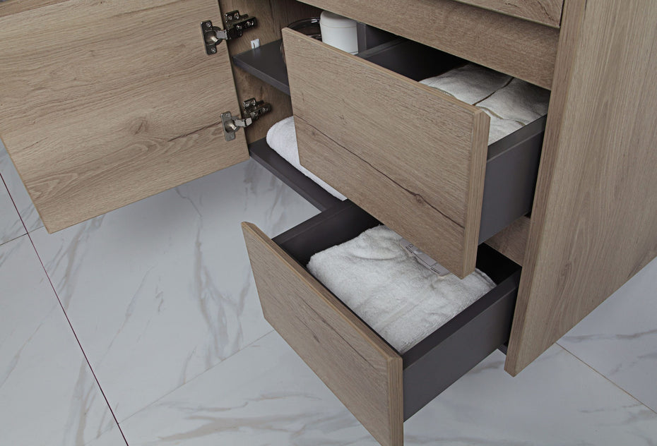 YORK 900 Wall Hung Timber Look Powder Room Slim Vanity