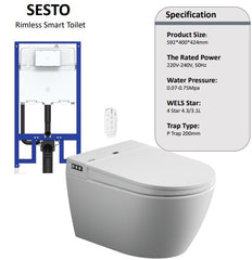 AULIC Sesto Wall Hung Rimless Smart Toilet with flush plate