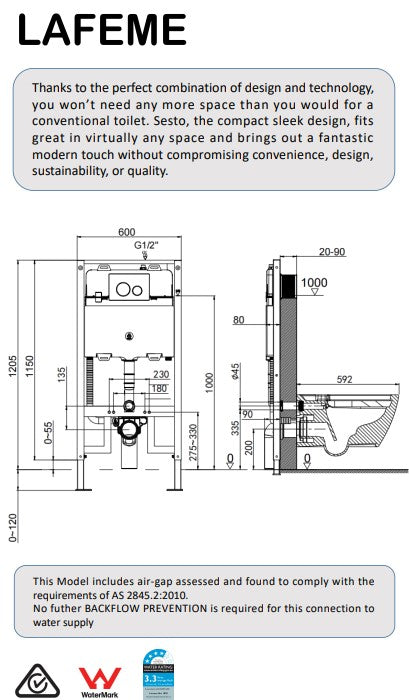 AULIC Sesto Wall Hung Rimless Smart Toilet with flush plate