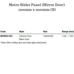 Shower Screen with sliding Mirror door - Metro Slider (Mirror Door)