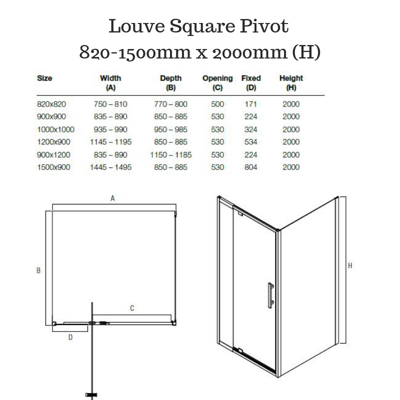 Framed Shower Screen with Pivot door - Louve Square Pivot