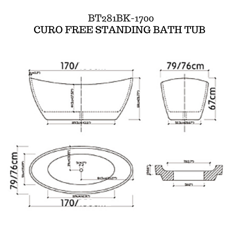 Black oval shape freestanding Bath tub -CURO 1700 BT281BK
