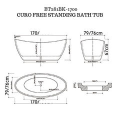 Black oval shape freestanding Bath tub -CURO 1700 BT281BK