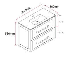 AAVI 900mm Hampton Shaker Style Slim Powder room Vanity