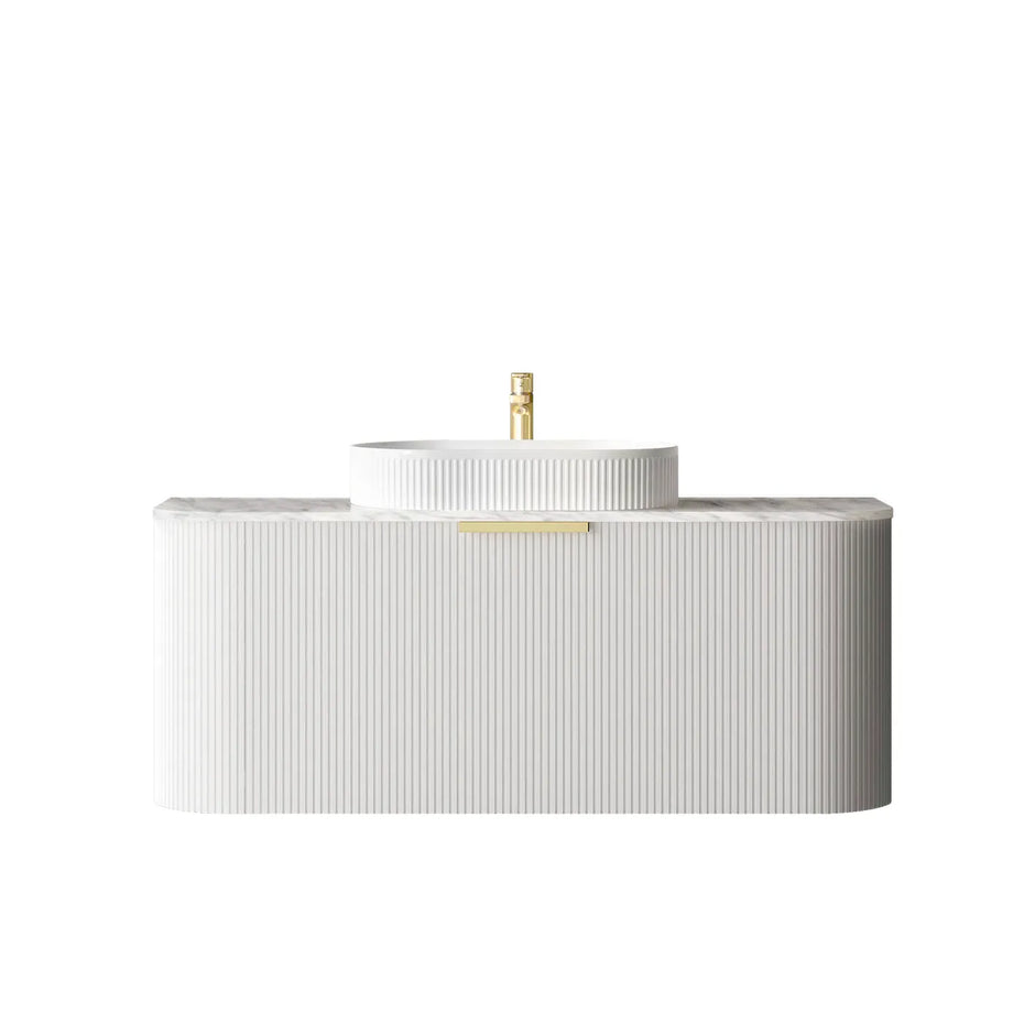 BONDI 1200MM SATIN WHITE FLUTED WALL HUNG CURVE VANITY