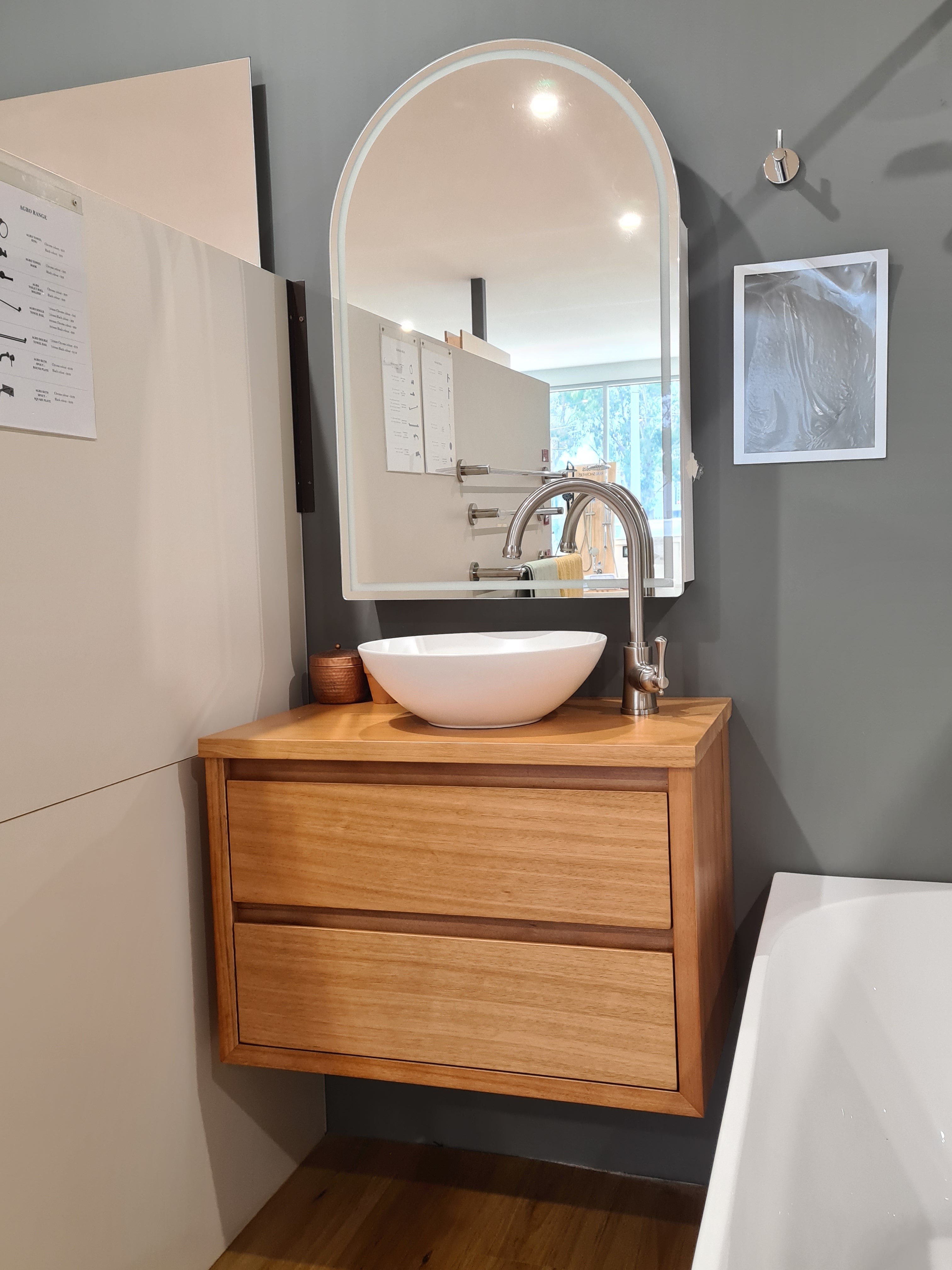 Sahara 900 Wall Hung Messmate Natural Timber Bathroom Vanity