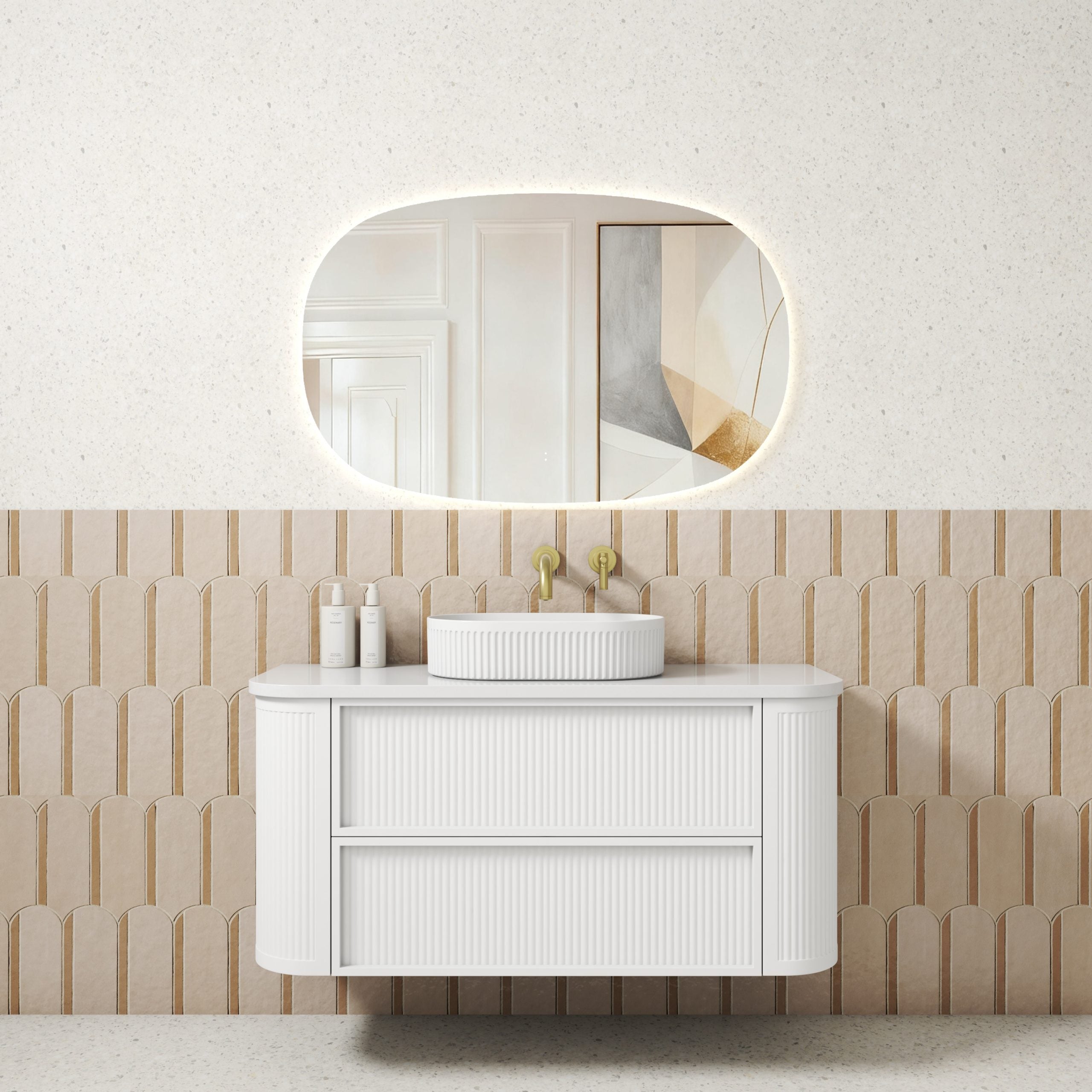 Ramee Fluted Wall Hung 1200mm Matte White Cabinet