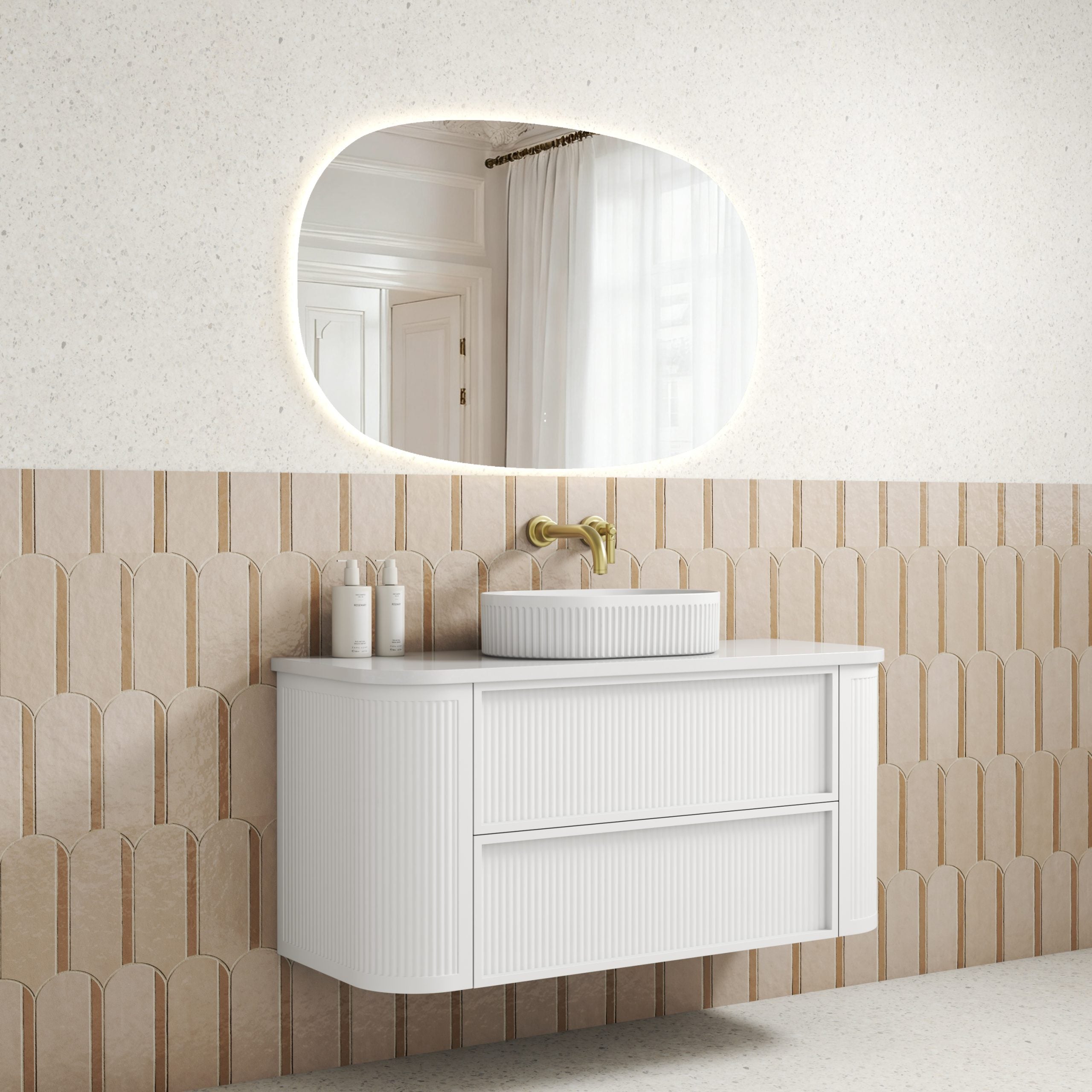 Ramee Fluted Wall Hung 1200mm Matte White Cabinet