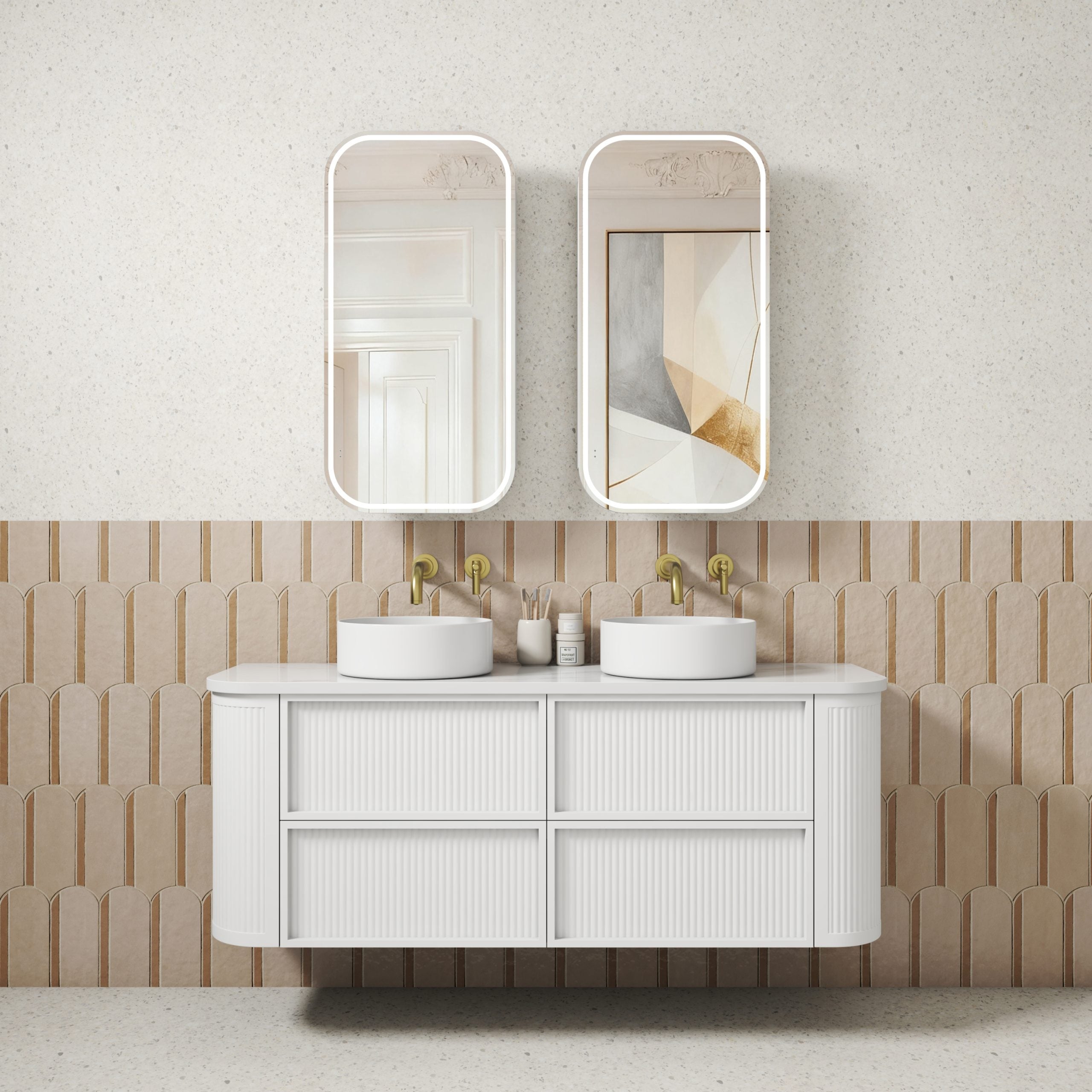 Ramee Fluted Wall Hung 1500mm Matte White Cabinet