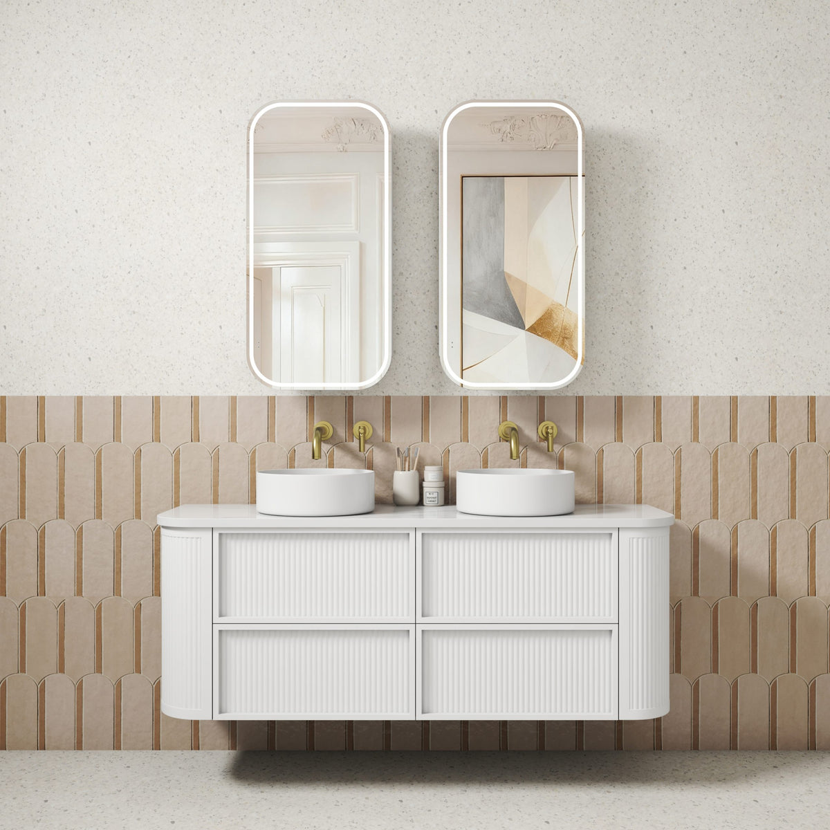 Ramee Fluted Wall Hung 1500mm Matte White Cabinet